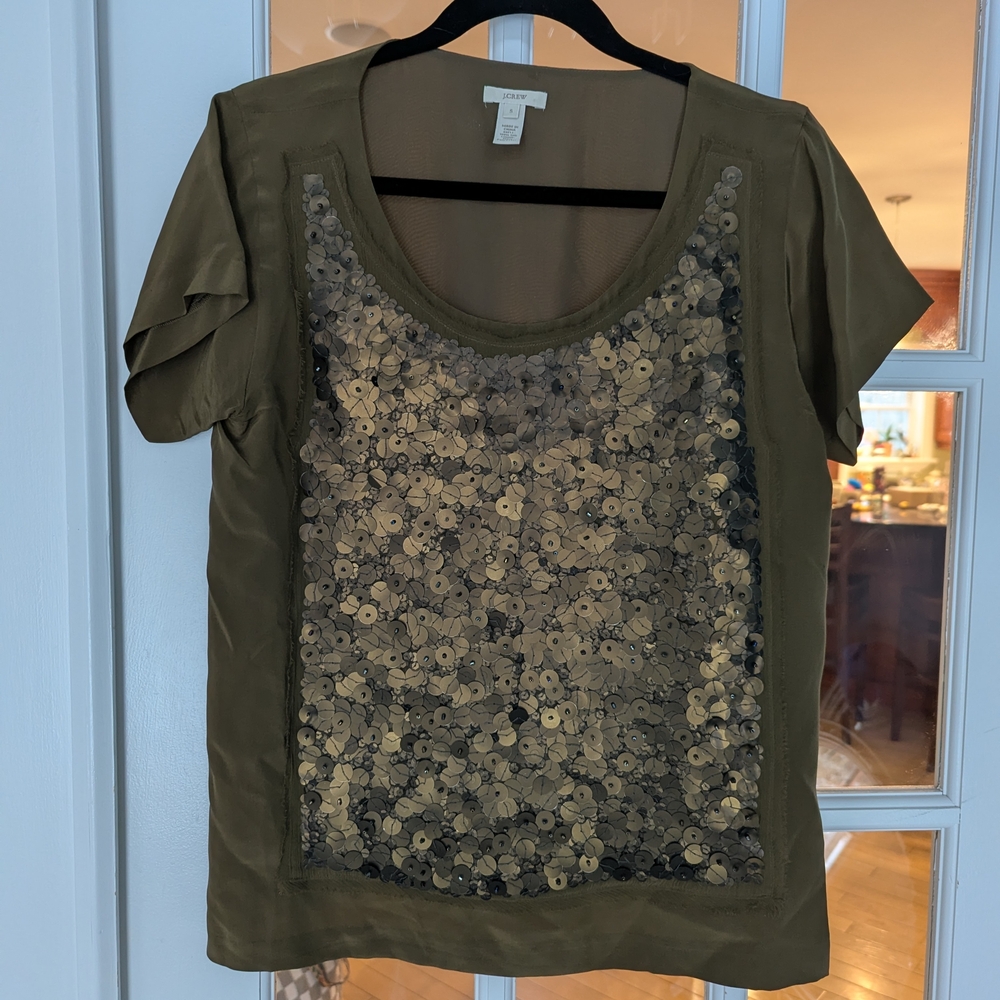 Olive Green Sequin Top